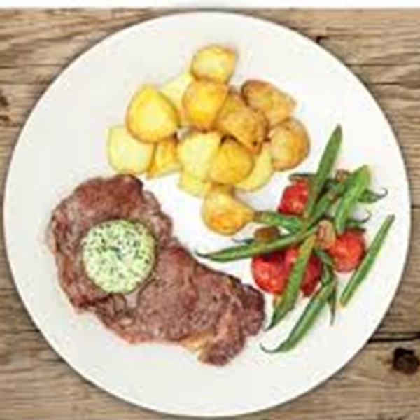 Steak with Mustard Butter and BBQ Potatoes